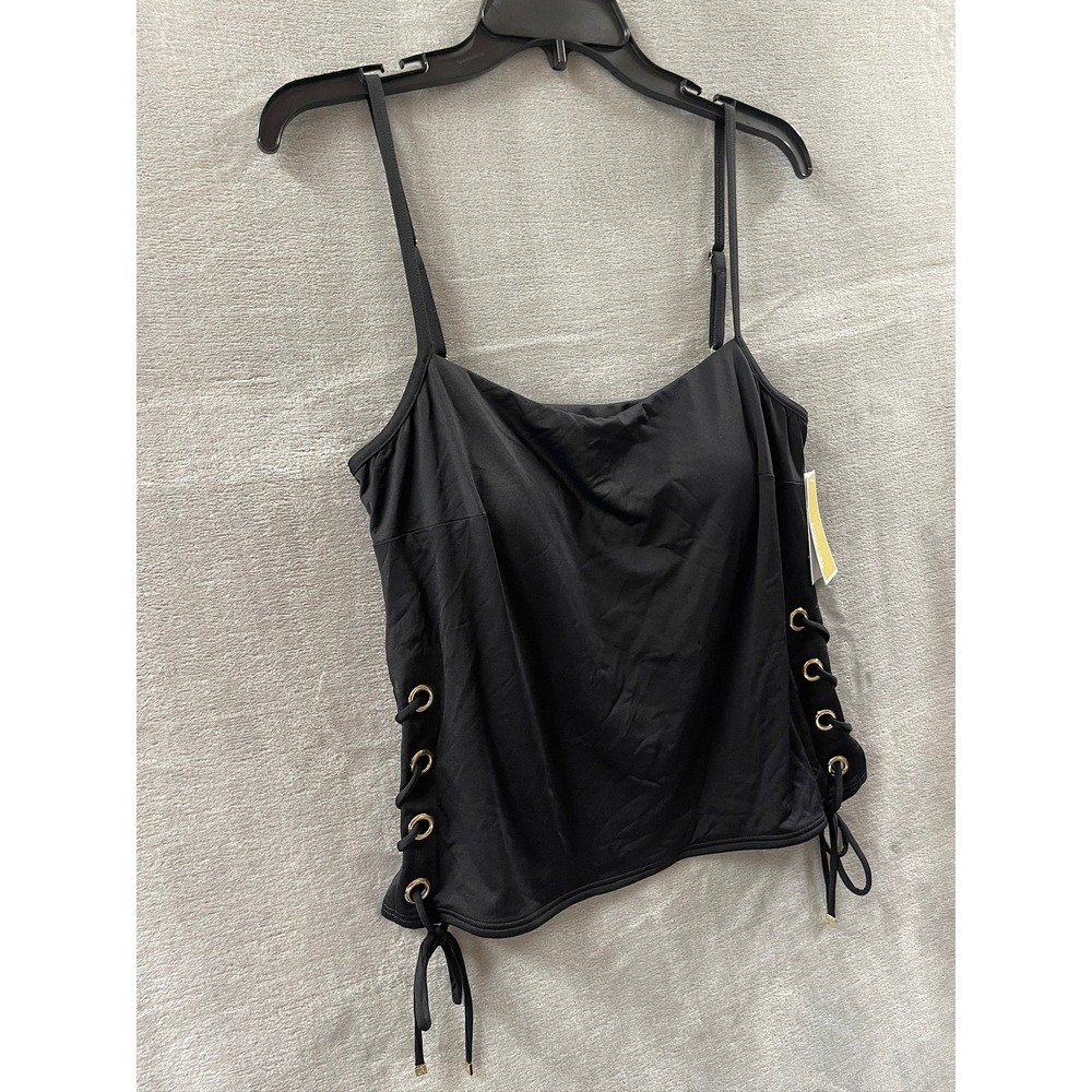 NWT Michael Michael Kors Black Lace Up Side Tankini Top Womens Size L NEW $130 - Picture 4 of 11